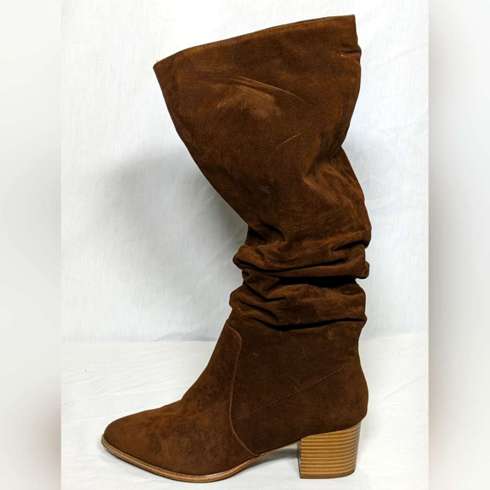 NEW Amazon Essentials Side Zip Knee High Slouch Boots Sz 8.5 brown